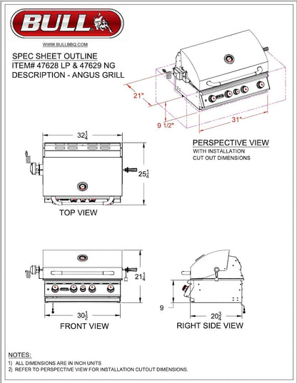 Bull 30" Angus Stainless Steel Drop-In Grill Head