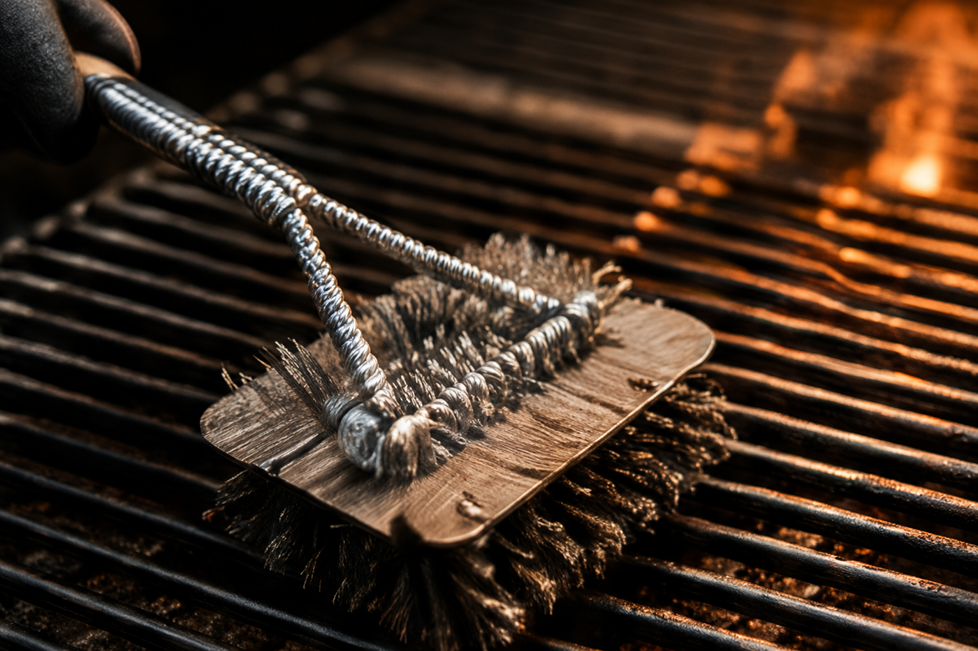 Grill cleaning brush and scraper